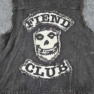 Misfits Fiend Club Denim Vest Mens XL Black Punk Rock Band Frayed Cut Off Jacket